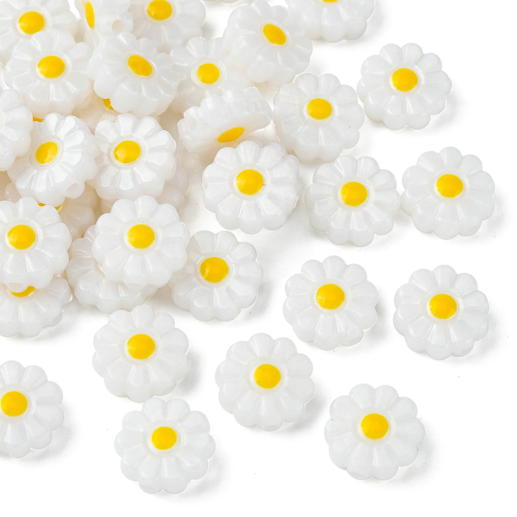 Pandahall 40Pcs 10mm Sunflower Resin Beads White Daisy Flower Beads Summer Plant Spacer Beads for DIY Keychains Jewelry Making Qme Default Title