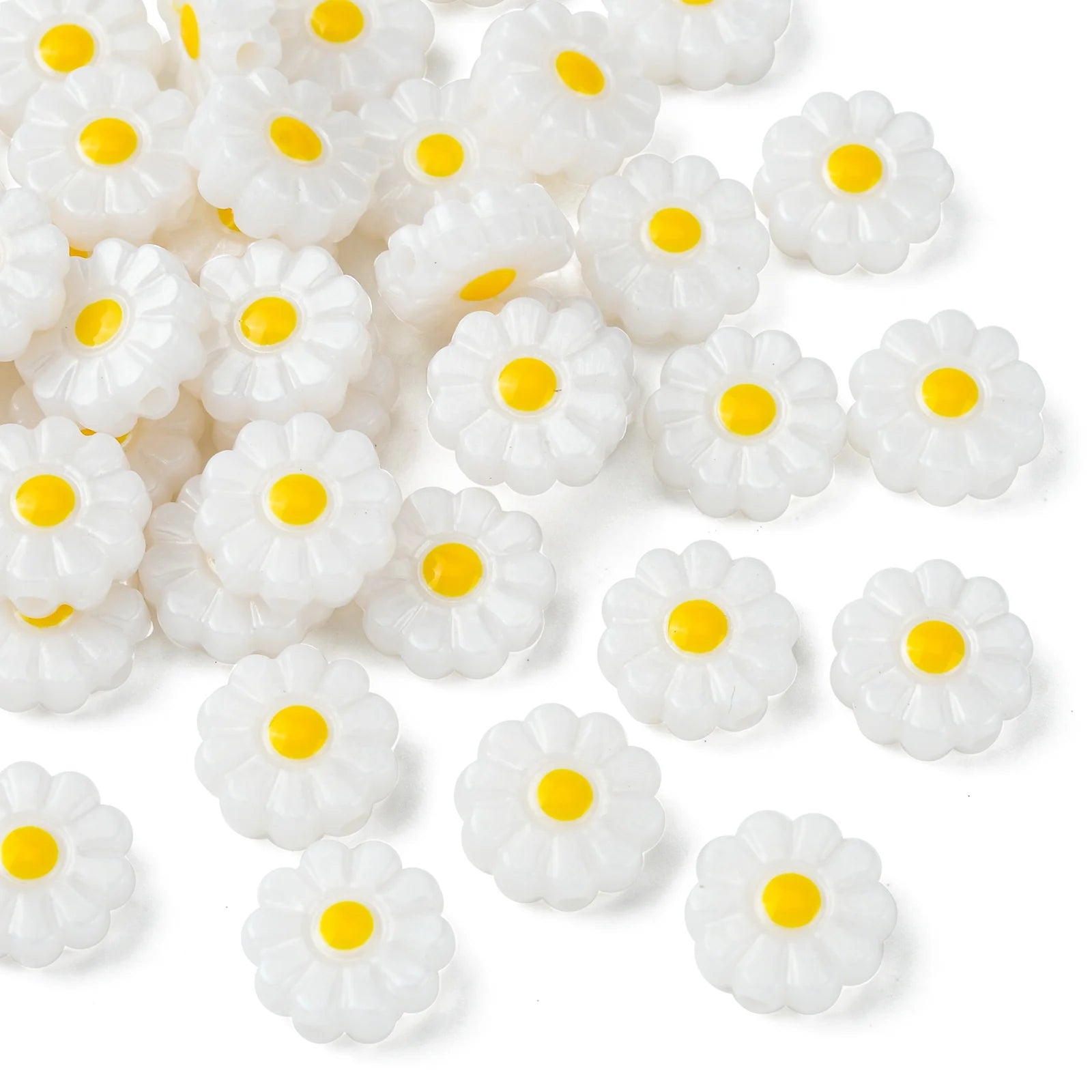 Pandahall 40Pcs 10mm Sunflower Resin Beads White Daisy Flower Beads Summer Plant Spacer Beads for DIY Keychains Jewelry Making Qme Default Title