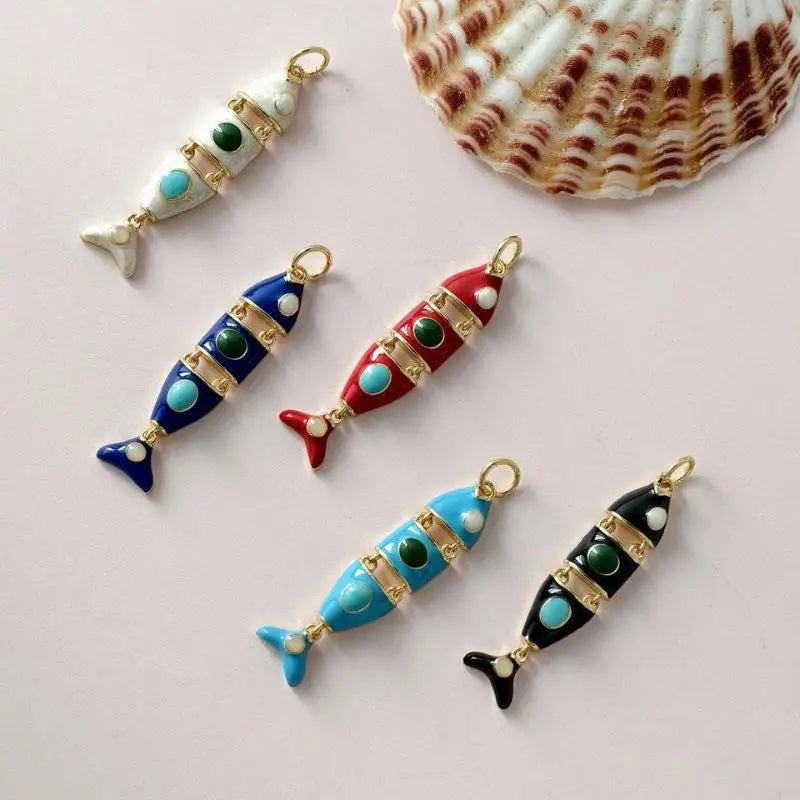 Fashion Cute Colored Enamel Fish Charms For Jewelry Making Supplies Bohemian Animal DIY Earring Bracelet Necklace Accessories Qme