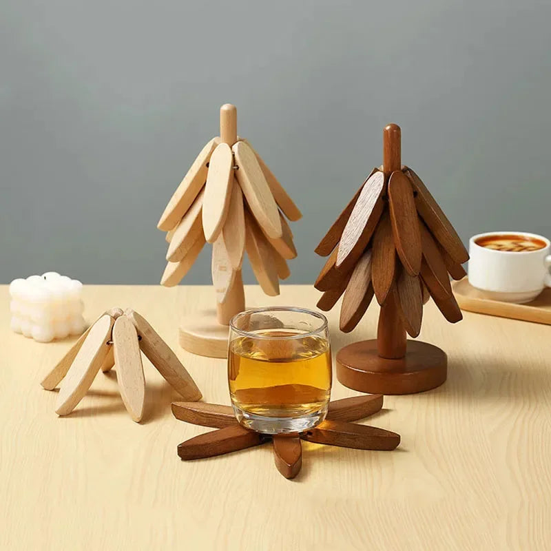 Christmas Tree Insulation Mat Solid Wood Dining Table Coaster Anti Scalding Mat Pot Mat Creative Personalized Home Decoration Qme
