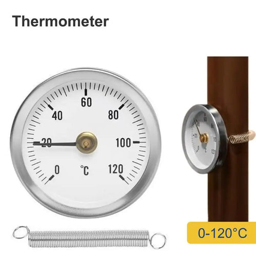 0-120℃ Stainless Steel Clamp-on Tube On Tube Heating Spring 63mm Metal Temperature Temp Gauge Spring Industrial Tool Qme