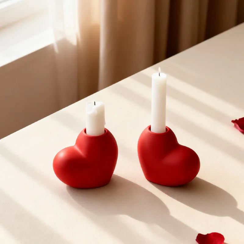 Red Heart Ceramic Candle Stands Romantic Ornaments Wedding Valentine Qme