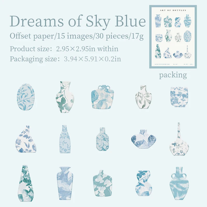 30 Sheets Bottle Art Theme Simulation Hard Card Stickers for DIY Scrapbooking Guitar Phone Case Notebook Decoration Qme 2