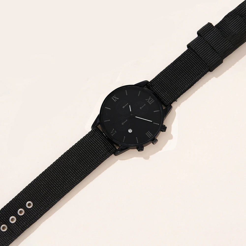 New Men's Watch Luxury Bracelet Set Multi Pieces Fashion Business Black Leather Quartz Watch Gift Box for Men Reno Masculino Qme