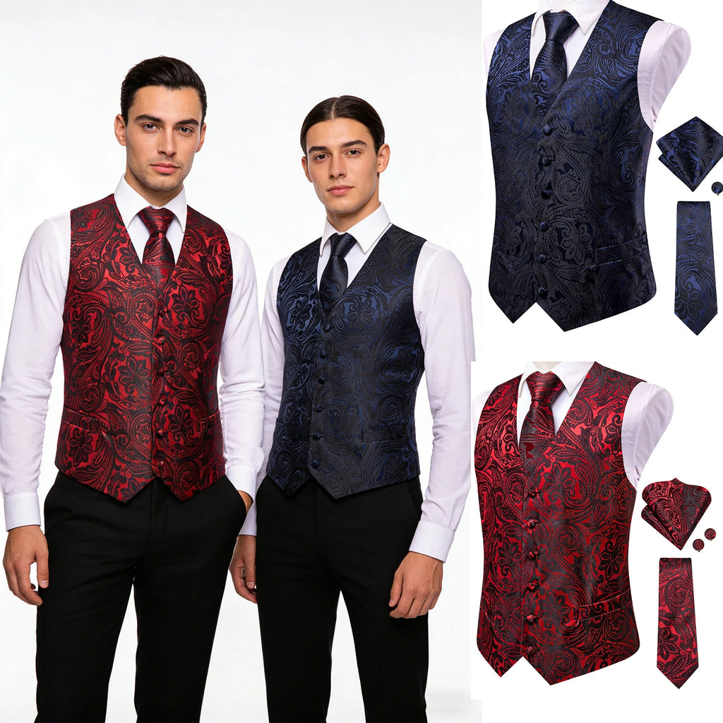 Men's Formal Jacquard Floral Vest Tie 2 Choices Ideal Banquets Garden Qme