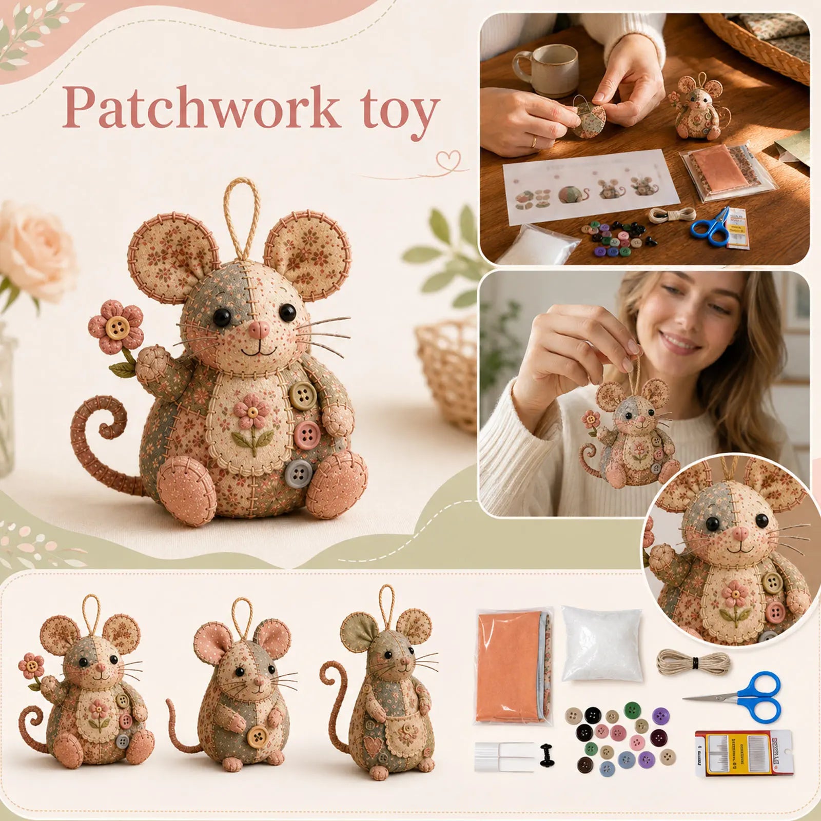 Handmade Patchwork Mouse DIY Sewing Craft Set for Adults and Beginners Cute Home Decoration Unique Holiday Gift Qme