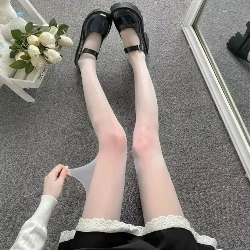 Women Waist Tights Black White Stockings Lolita Pantyhose Anime Qme