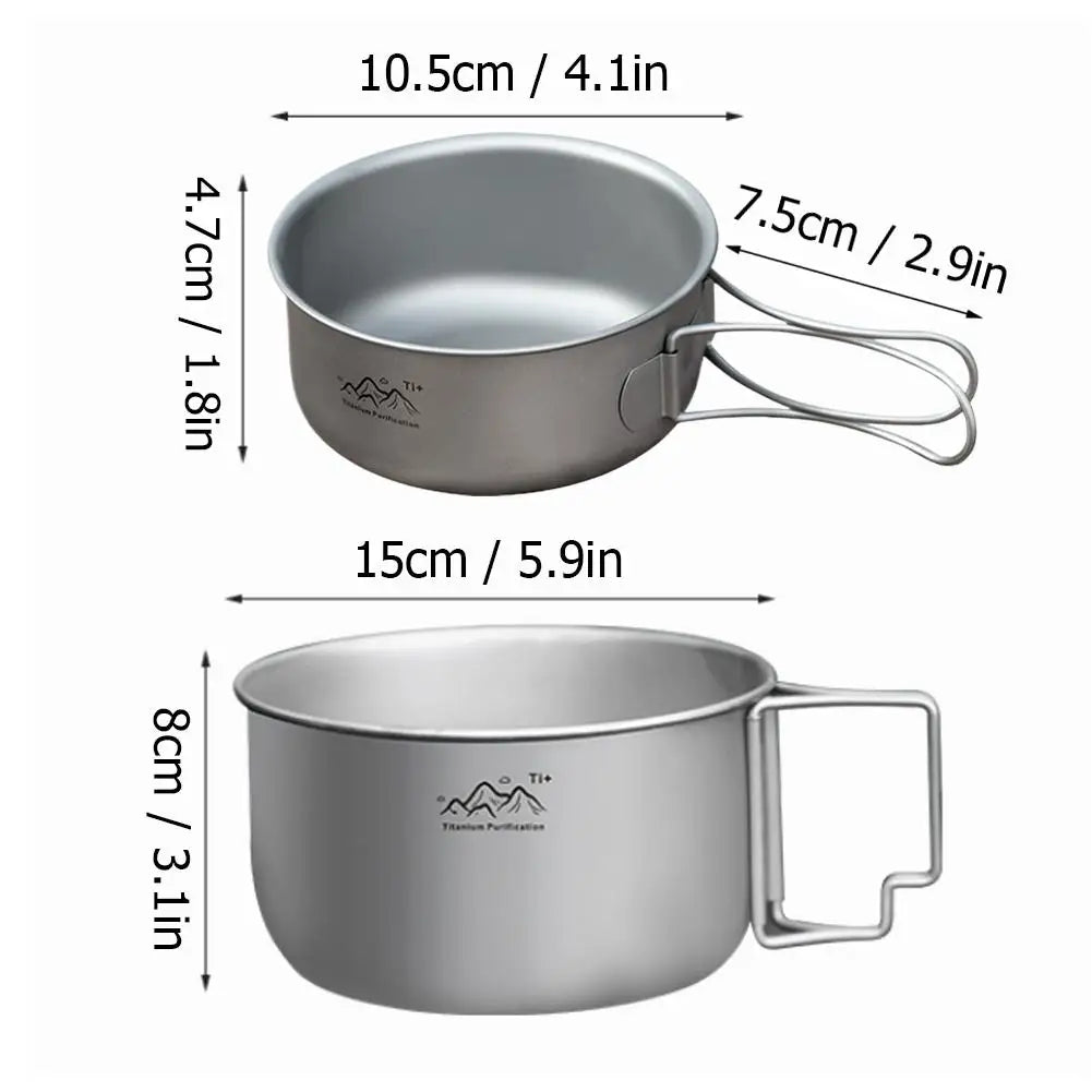 1pcs Ultralight Titanium Coating Pot Portable Cookware with Handle for Backpacking Hiking Outdoor Cooking Equipment Qme