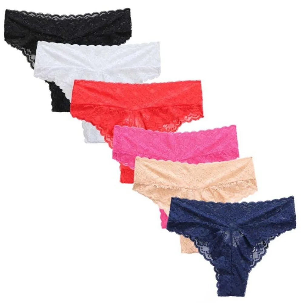 Soft Mid Waist Lace Panties Flower Transparent Underwear Women Qme