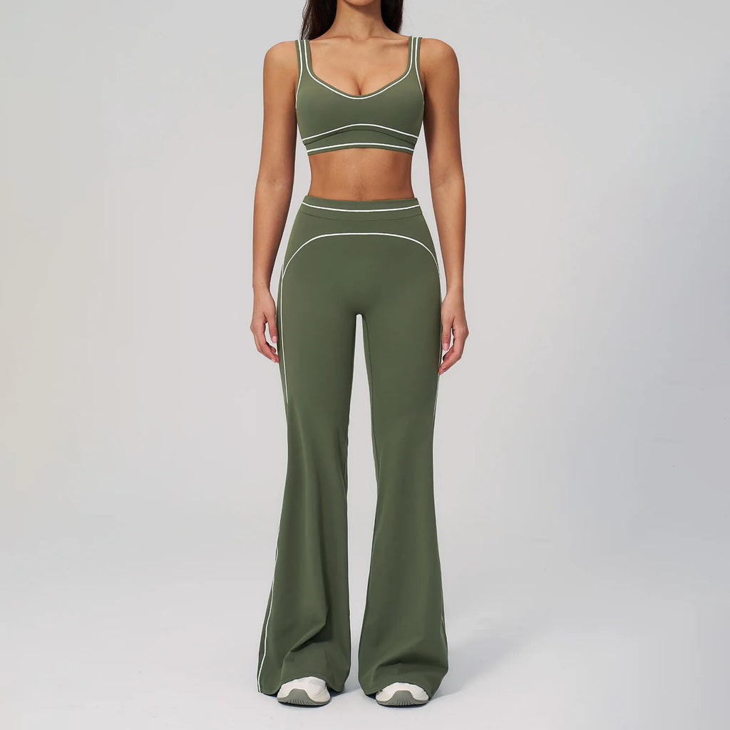 A 2PCS Yoga Set Gym Clothes Outdoor Sports Outfits Women Tracksuit Gym Fitness Suits Workout Flared Pants Sportswear Qme