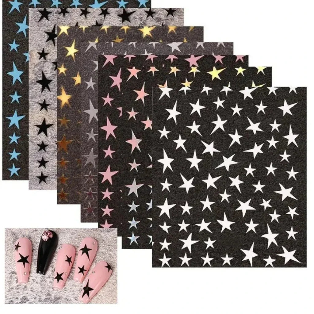 Mix 7 Colourful Stars Nails Stickers Irregular Pentagram Decals Laser Shiny Decor Self-adhesive Decals DIY Manicure Foils Wraps Qme