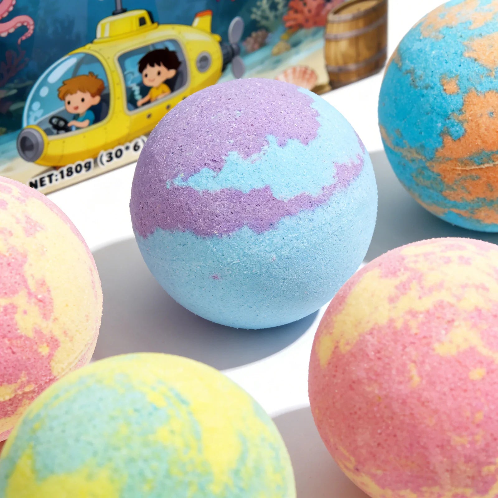 Wiieey Bath Balls for Kids Gentle Skin Cleansing Deep Hydration Calming Scent Infusion Rich Bubble Soothing Bath Bombs 180g Qme