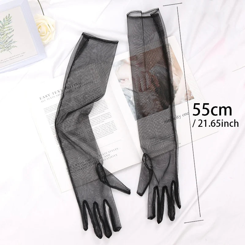 Women Sexy Lace Gloves White Black Mesh Ultra Thin Elastic Lady Qme