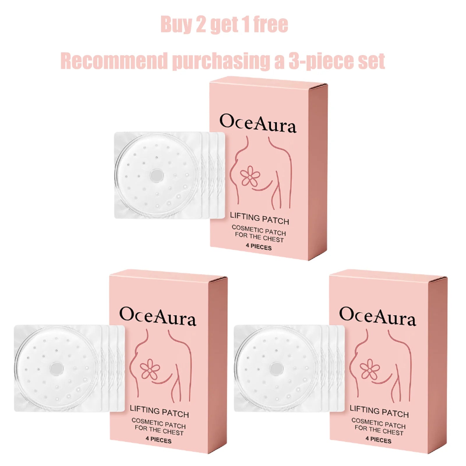 OceAura Chest Lifting Patch Deep Nourishing Skin Elasticity Enhancing Sagging Reducing Plumping Gentle Breast Firming Stickers Qme 4PCS x3
