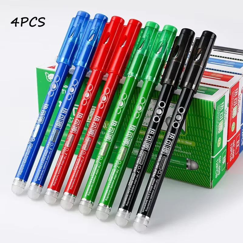 4Pcs 0.7MM Heat Erasable Pens, Bullet Nib, Colored Heat Sensitive Erasable Gel Pen, Smooth Writing, Black Blue Red Green Ink Qme