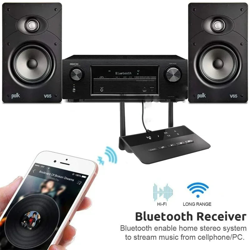 80M Bluetooth 5.0 Transmitter Receiver Aptx HD LL Low Latency Wireless Audio Adapter 3.5mm AUX RCA Jack for PC TV Headphones Qme