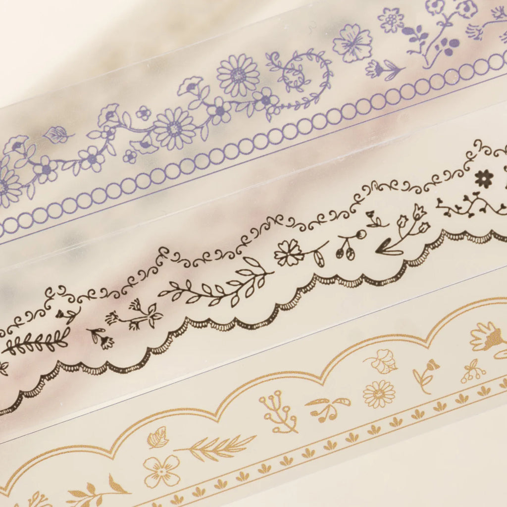 1 Roll Floral Lace Border Theme PET Decorative Washi Tape for DIY Journal, Photo Frame Collage, Scrapbook Material Qme