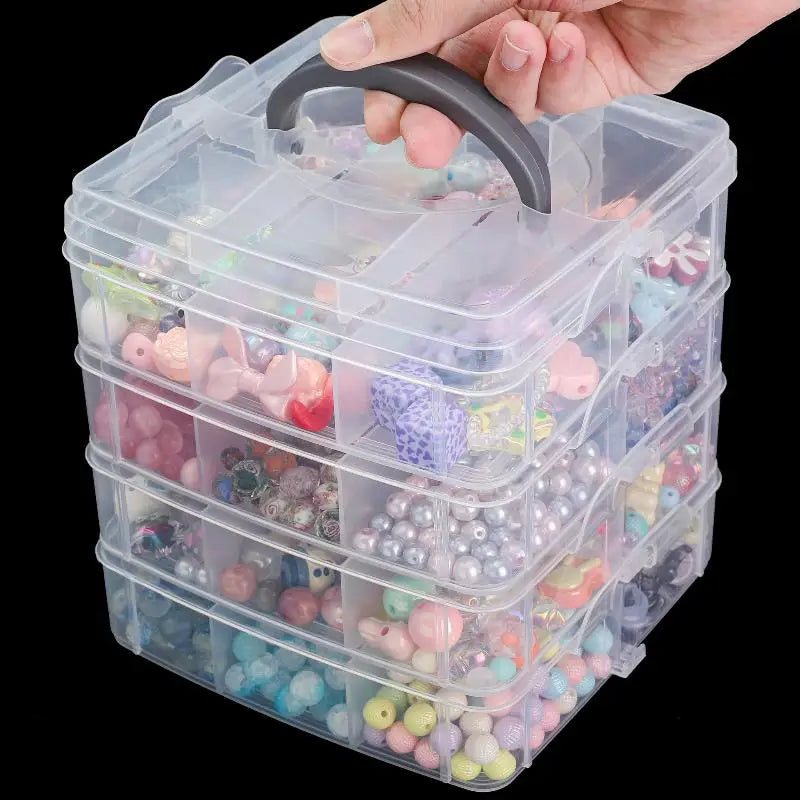Plastic Storage Box 3 Tier 18-Grid Transparent Adjustable Stackable Qme