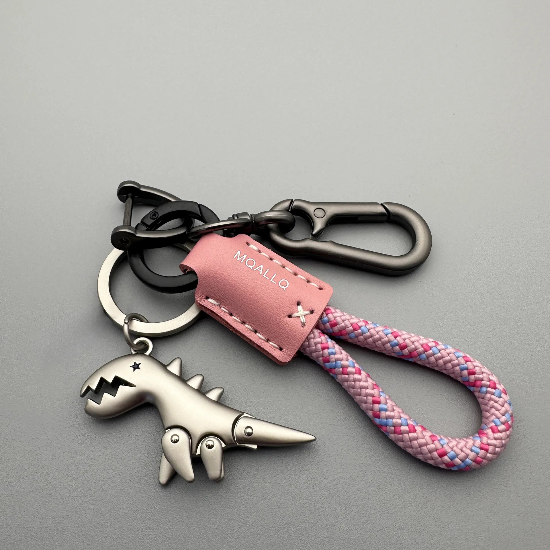 Cute Cartoon Little Dinosaur Keychain Exquisite Leather Rope Car Key Qme S with Pink