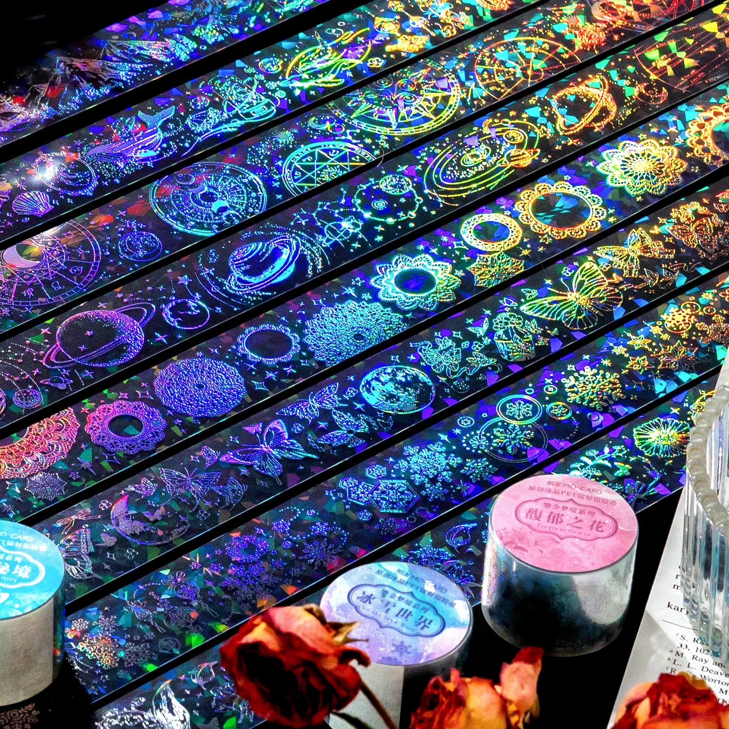 3cm*2M Laser Reflective Transparent Stickers Cool Diy Decorative Labels Scrapbooking Collage Material Diary Stationery Tape Qme