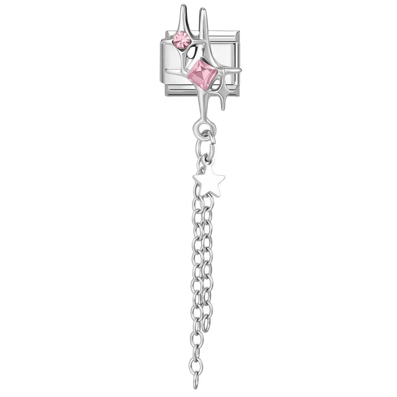 Women Zircon Pink Black Shiny Stars Heart Bow Pearl Pendant Italian Charm Links Fit 9mm Stainless Steel Bracelet DIY Making Gift Qme Style 10