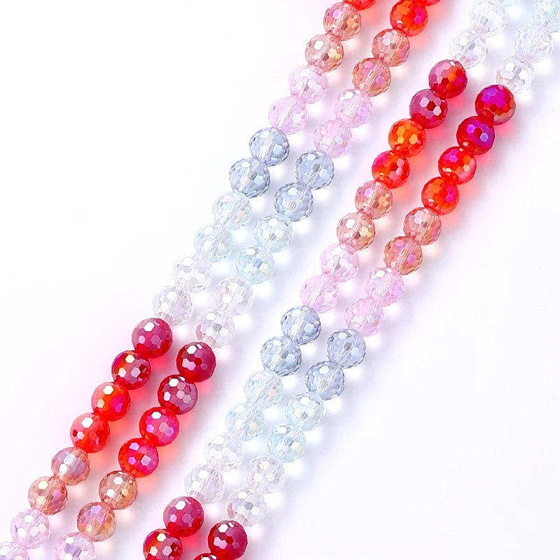 Jewelry Crystal Colorful Faceted Disco Ball Beads 8mm Electroplate Glass Round Loose Beads for Jewelry Making DIY Craft Supplies Qme Color 9 8mm-48pcs