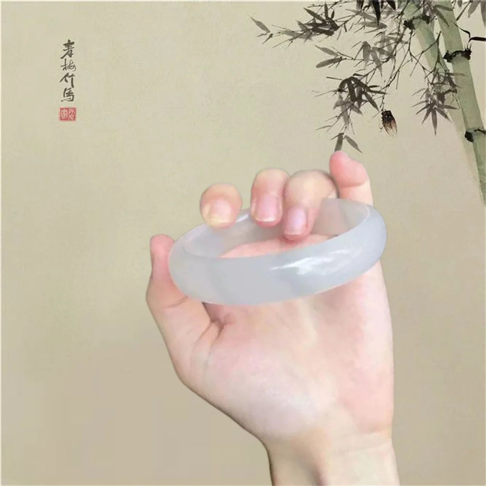 Natural Ice Ink Jade White Moonlight Jade Bracelet Grey Ice Emerald Color Women's Jewelry Wholesale Qme Wide surface 58-62mm