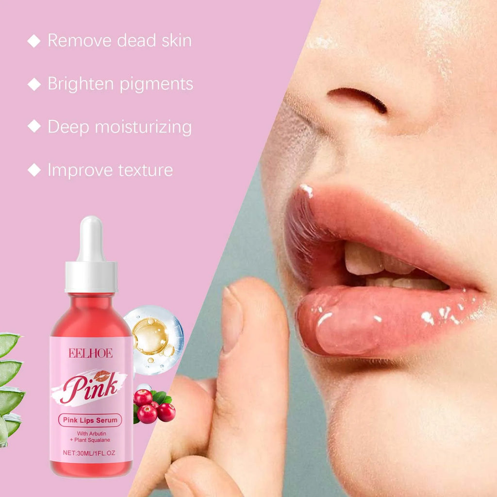 Pink Lip Serum Lip Plumping Essential Oil Lightening Dark Lip Remove Dead Skin Lip Lines Brighten Moisturizer Lip Balm Essence Qme