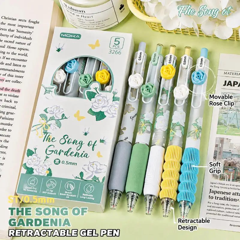 3D Flower Retractable Gel Pens Soft Anti-slip Grip Fine Nib Smooth Qme E