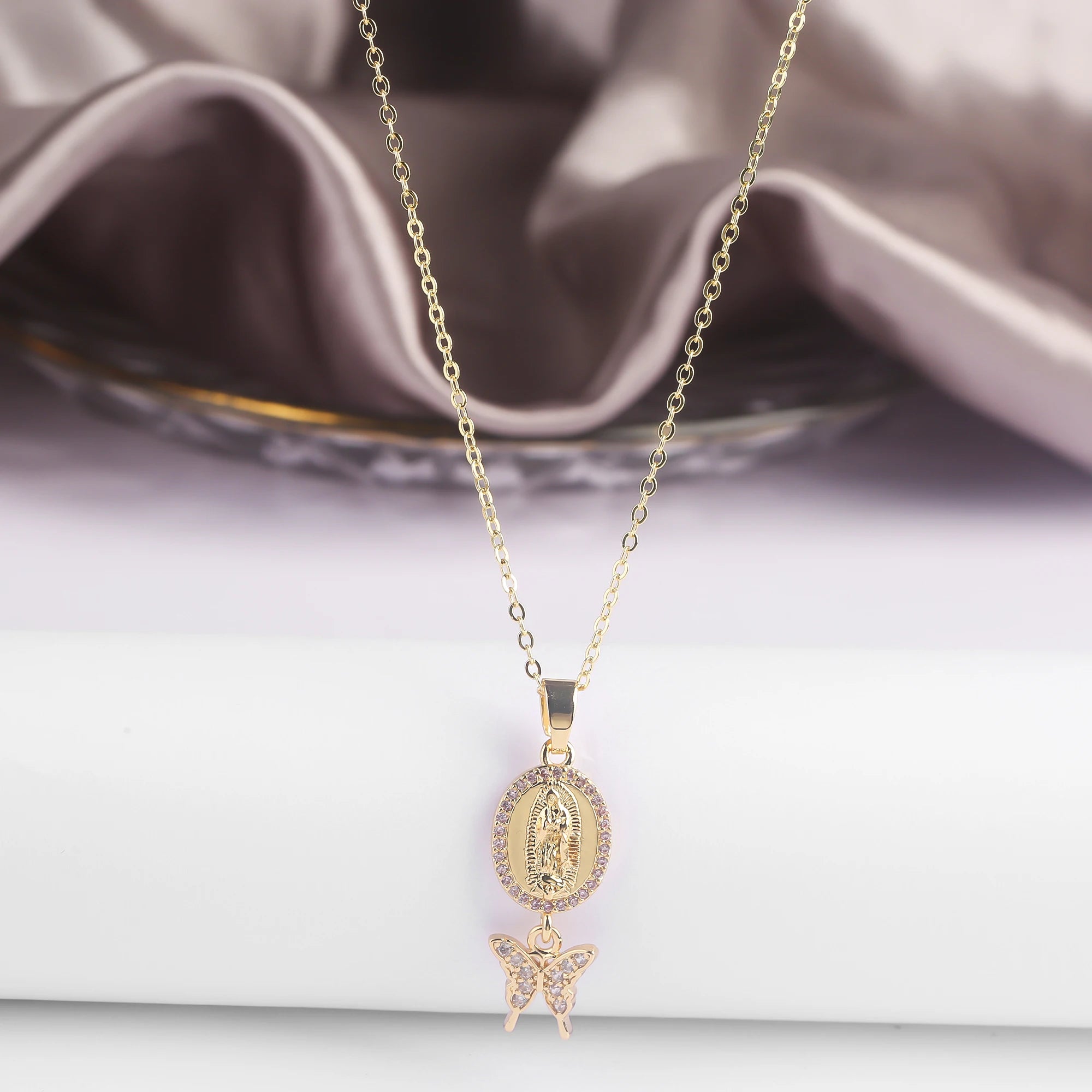 6 Design Cute Female Crystal Zircon Necklace Classic St Jude Cross