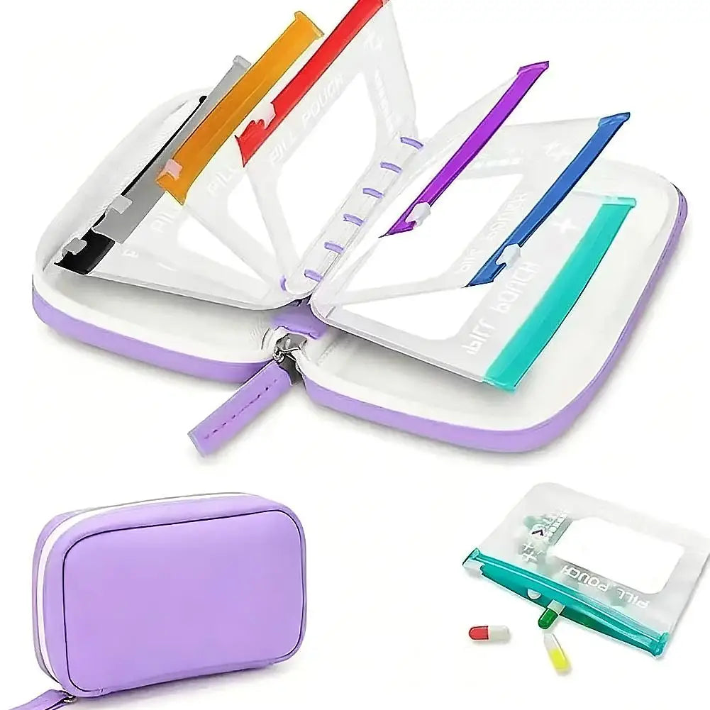 Waterproof Pill Pouches Organizer Binder Case Color-coded Reusable Qme purple