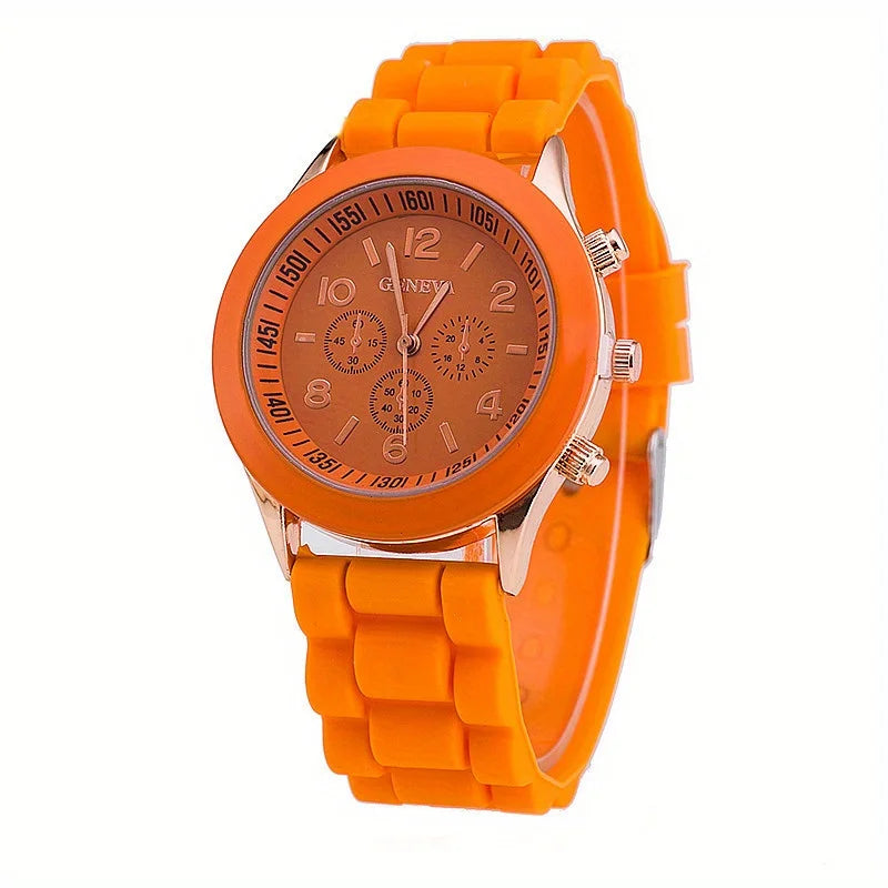 Watch Hot Sales Geneva Brand Silicone Women Watch Ladies Fashion Dress Quartz Wristwatch Female Watch montre relogio feminino Qme Orange