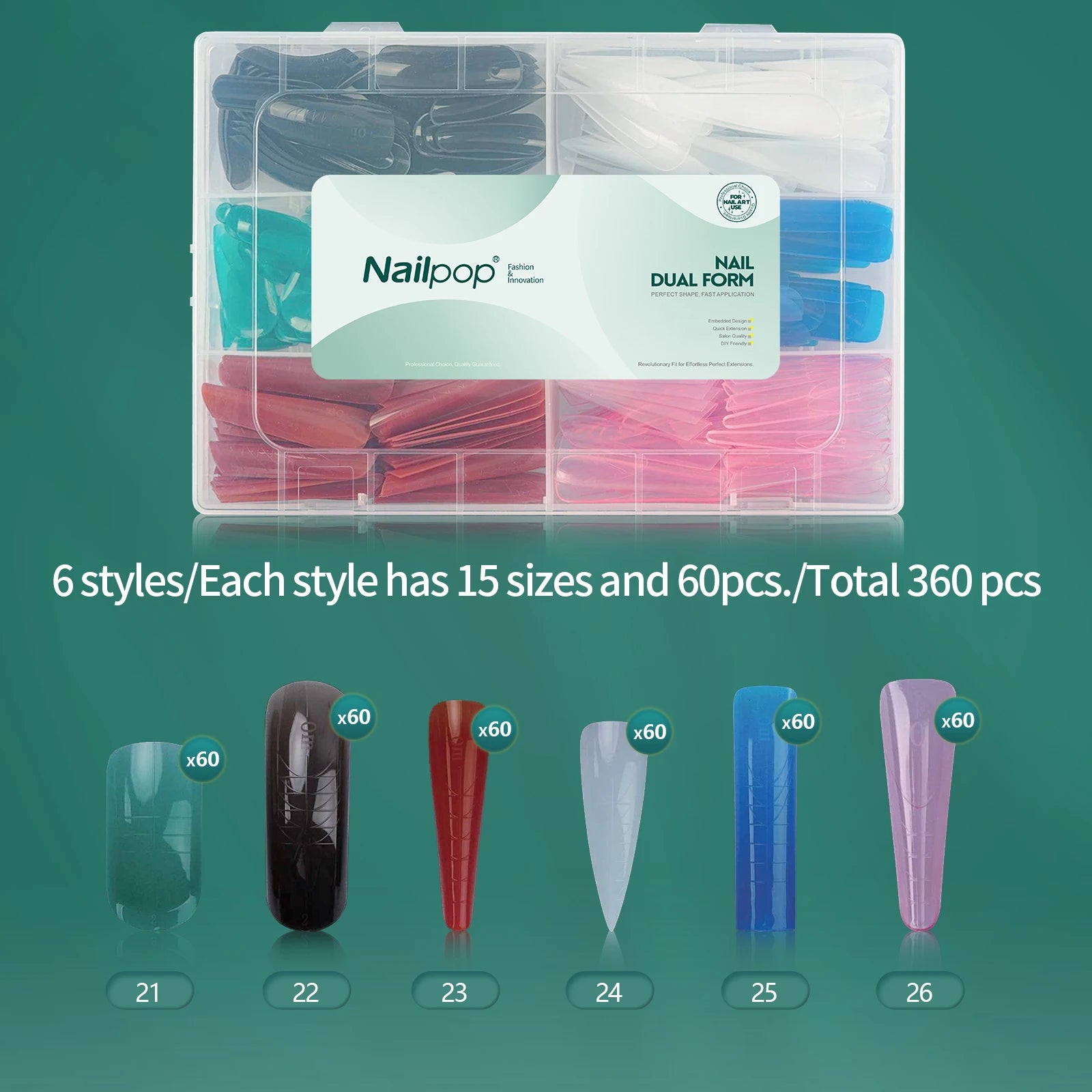 Nailpop Nail Dual Form 15 Clear Embedded Design Shape Full Coverage Qme JMT05-Colored 360