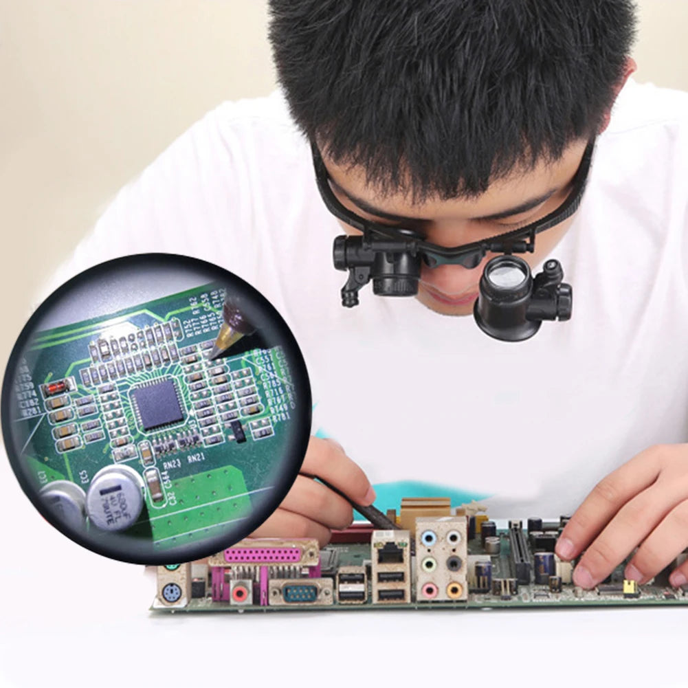 10X/15X/20X/25X Lens Observation Head Wearing Magnifier Glasses Loupes with LED Qme