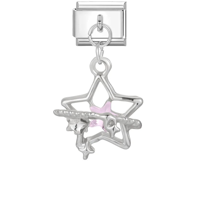New 2026 Fashion Sweet Pink Moon Star Butterfly Pendant Italian Charm Links Fit 9MM Stainless Steel Bracelet DIY Making Gifts Qme Style 9