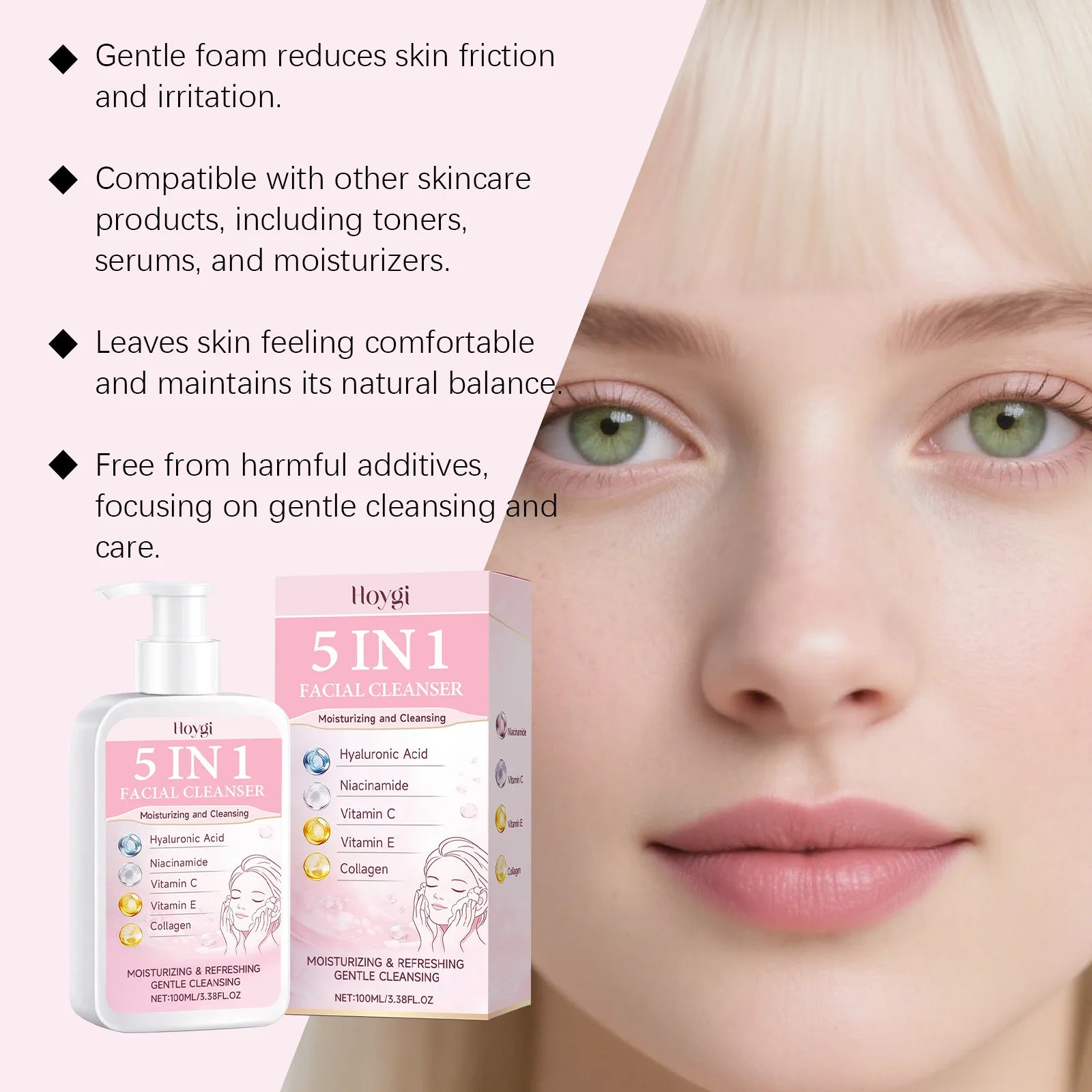 5 in 1 Moisturizing Facial Cleanser Refreshed Cleansing Makeup Remover Brightening Hydrating Light Texture Rich Foam Cleanser Qme