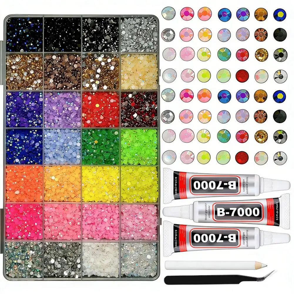 24 28 Girds Nail Charms Rhinestones Bedazzling 3D Nails Colorful Qme E-28 grid kit