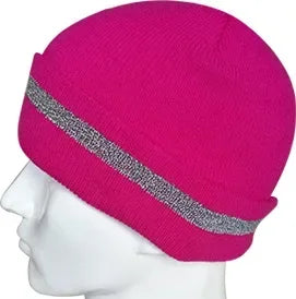 Casual Autumn Winter Warm Caps for Women and Men, Unisex Luminous Outdoor Cycling Ski Knitted Hats with Reflective Stripe Qme Rose