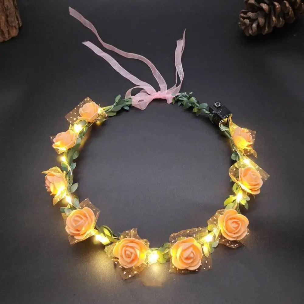 Elegant Vintage Luminous Foam Party Headwear Crown Flower Headband Qme orange