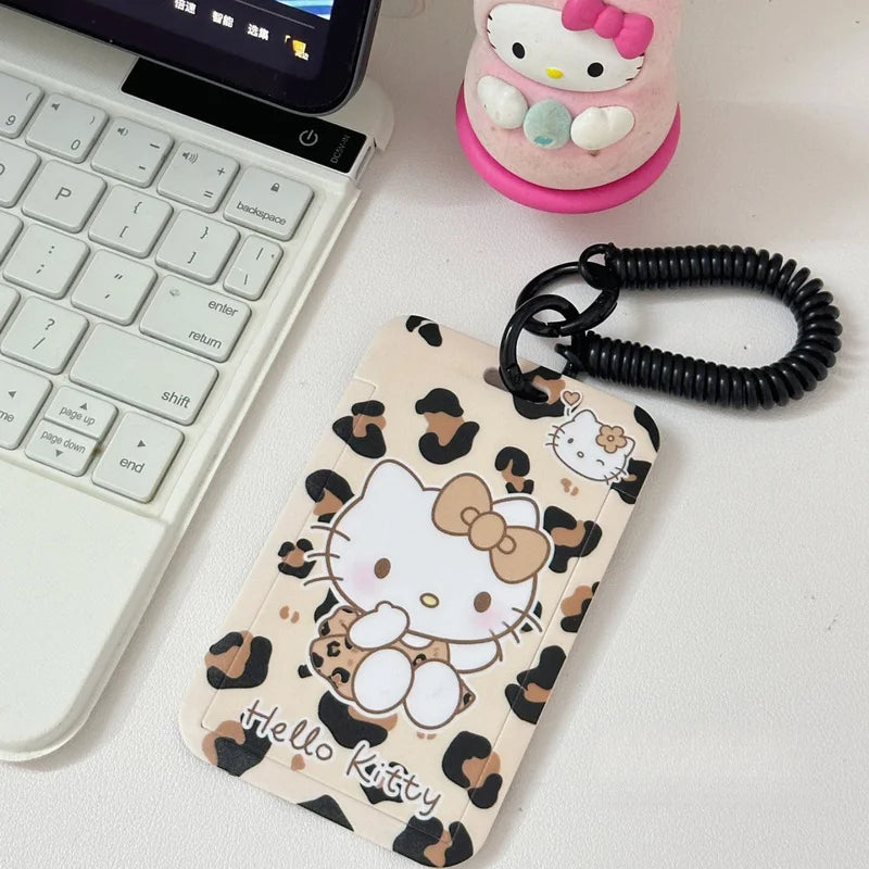 Hello Kitty Leopard-Print Cat Card Holder Student Campus Meal Card Water Card Access Card Lanyard, Neck Strap, and Keychai Qme