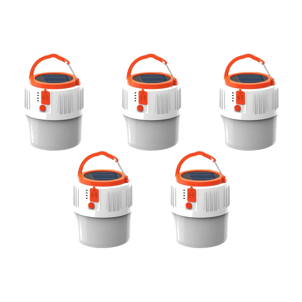 Super Bright Camping Light Bulb Solar LED 5 Lighting Modes USB Rechargeable Power Bank Outdoor BBQ Tents Hanging Emergency Light Qme 5 PCS