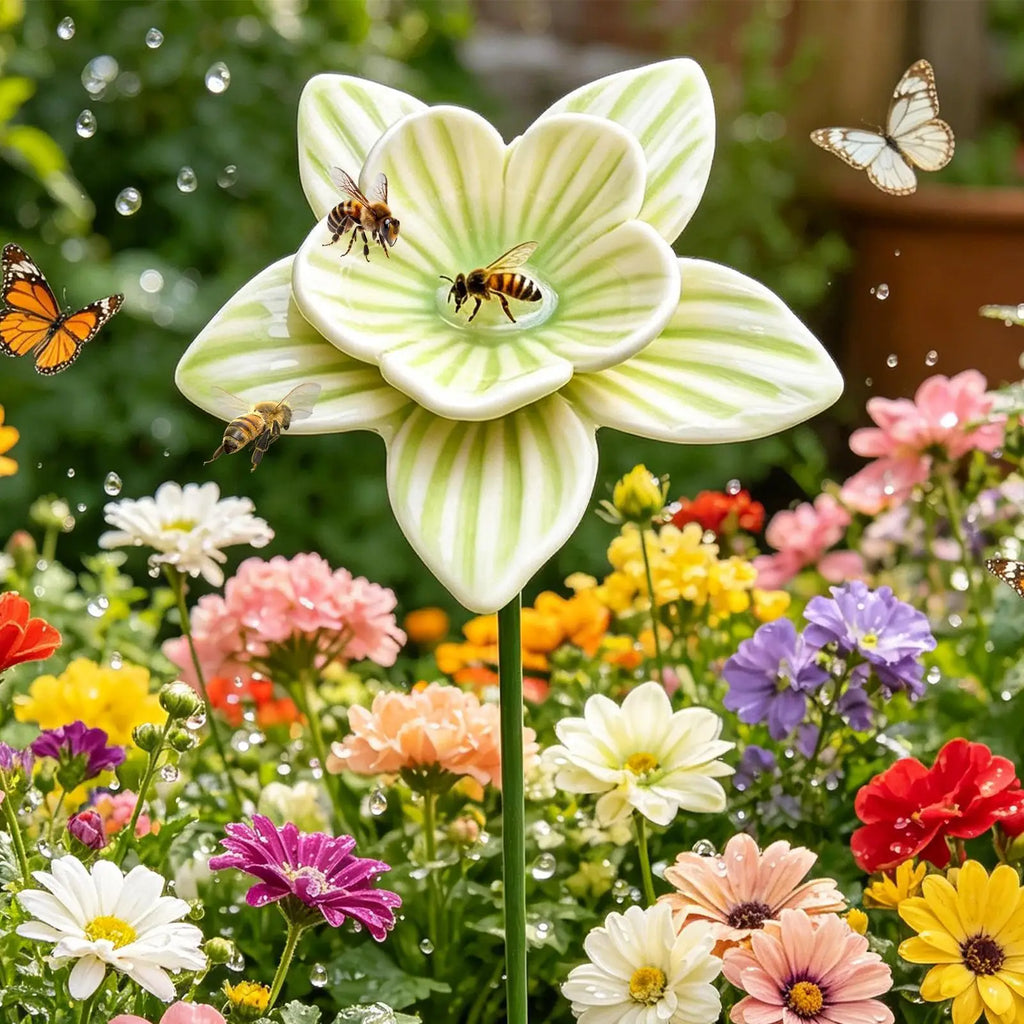 Pollinator Watering Station 4 Piece Ceramic Flower Shape Pollinator Waterer Bee Bath For Outdoor Backyard Patio Deck Butterfly Qme