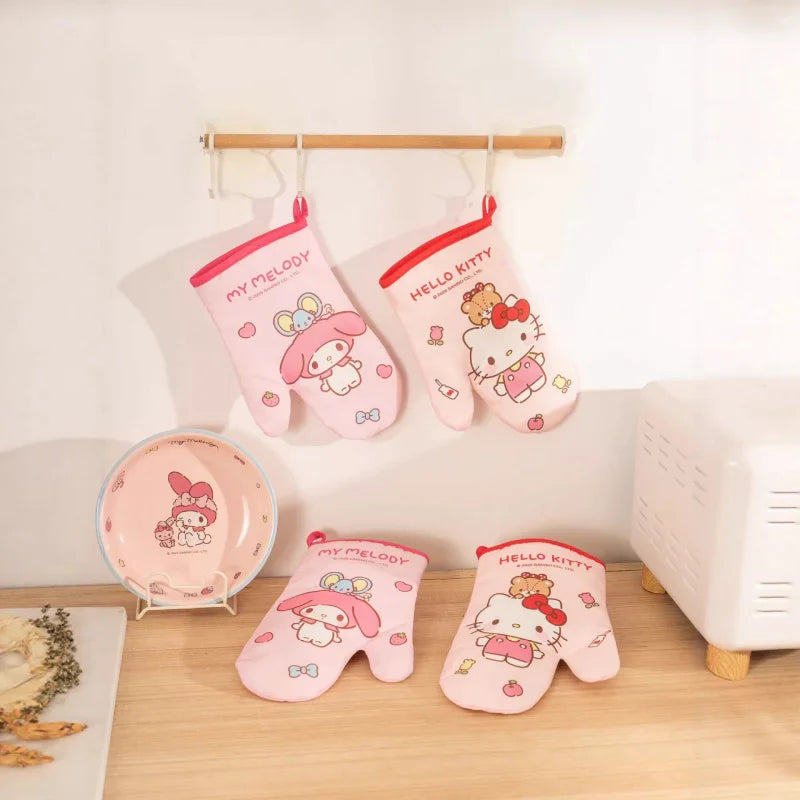 Hello Kitty Kuromi Silicone Gloves Thickened Gloves, Heat-Resistant for Household Use, Insulated Gloves Qme