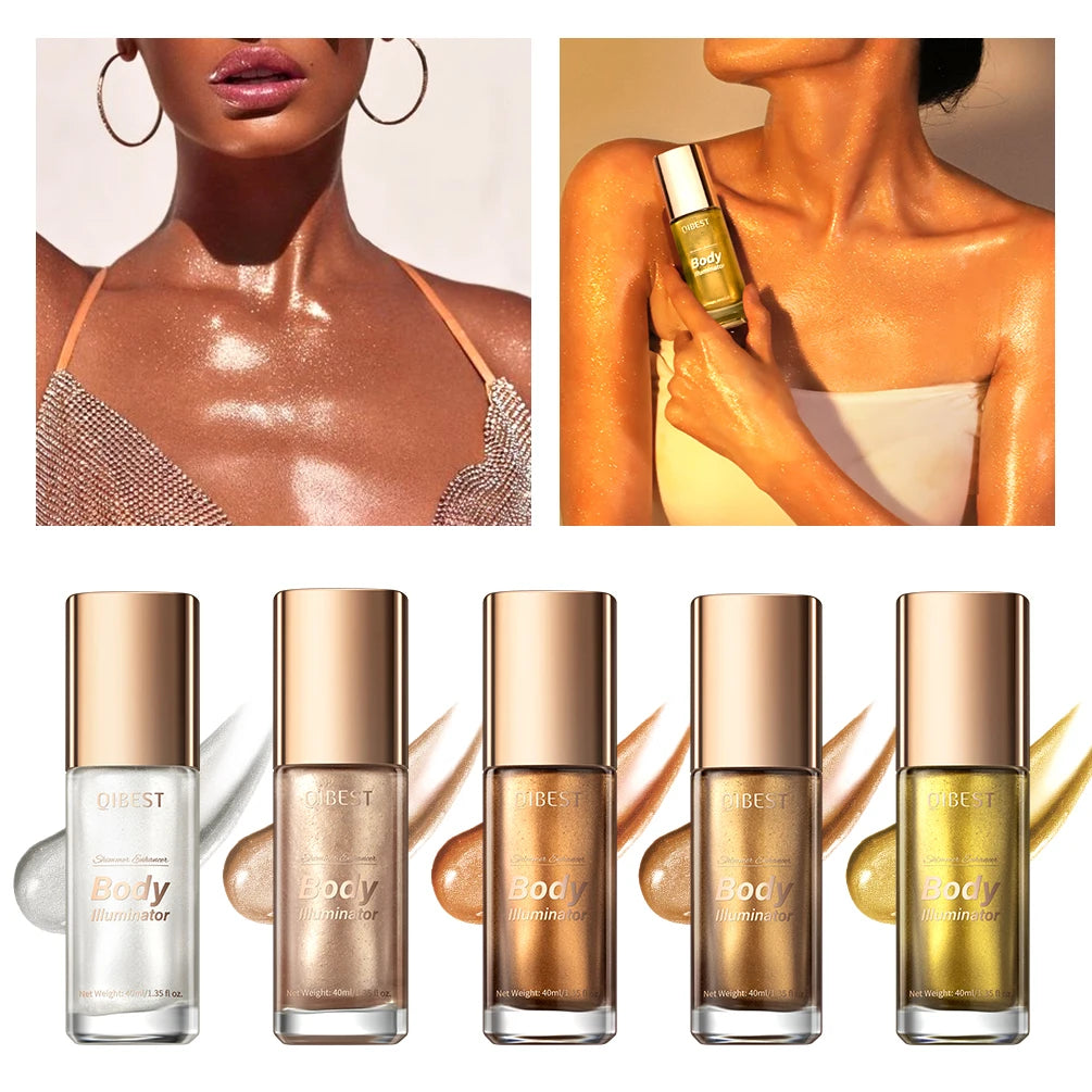QIBEST 5 Colors Glitter Liquid Highlighter Pearlescent Shiny Sequins Lying Silkworm Shimmer Makeup For Face Highlight Contour Qme