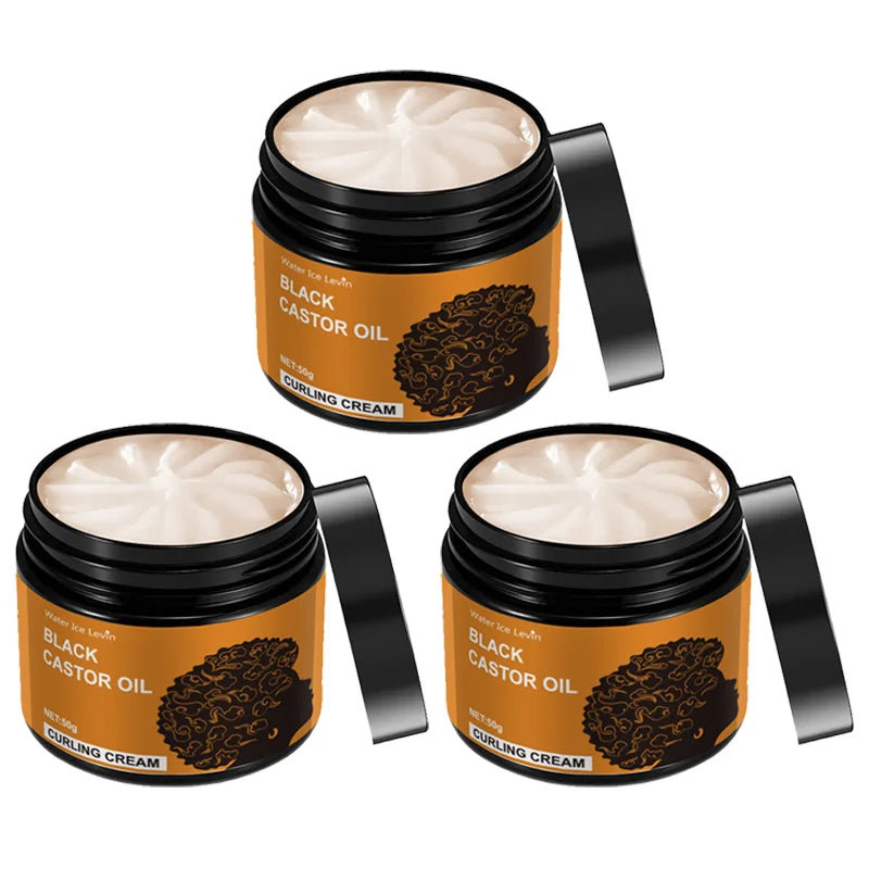 Black Castor Oil Curling Cream, Styling Curling Cream, Long-Lasting Frizz-Free Curls, Moisturizing and Elastic Styling Conditioner Suitable for Curly Hair - Suitable for All Hair Types Qme 3 Pieces