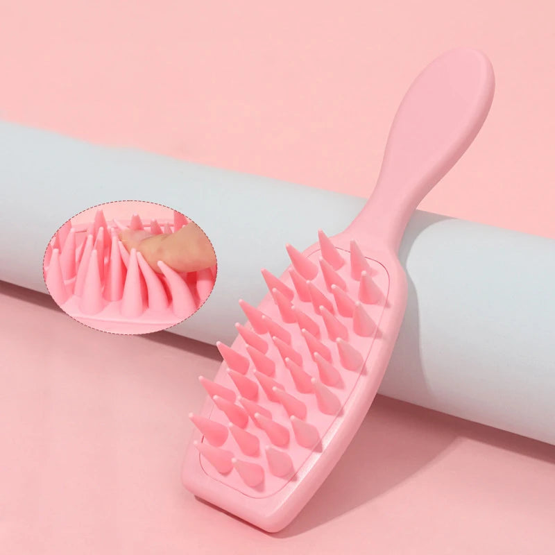 Silicone Shampoo Brush Scalp Massage Head Washing Comb Long Handle Qme