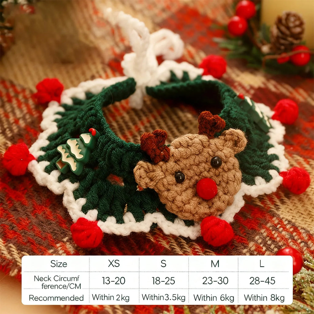 New Year Christmas Pet Adjustable Knitting Collars Hand-Woven Crochet Bib Kittening Necklace Scarf Dress Up Accessories Qme