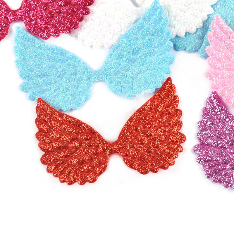 20Pcs 7.2x4.4cm Glitter Random Mix Colorful Wing Patches For Headwear Accessories DIY Scrapbooking Supplies Sewing Clothes Decor Qme