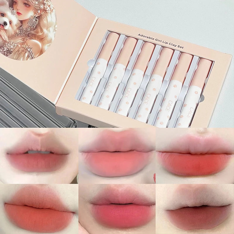 Airy Matte Liquid Lipstick Waterproof Long Lasting Velvet Lip Gloss Non-Stick Cup Nude Lip Mud Brown Pink Lip Tint Cosmetics Set Qme