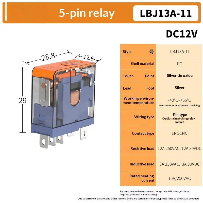 1Pcs AC220V DC 24V Universal Relay J13A Micro Voltage Plug-in Relay 5Pin 8Pin DC12V 12A Relay DIY Accessories Qme 5pin 1NO1NC DC12V